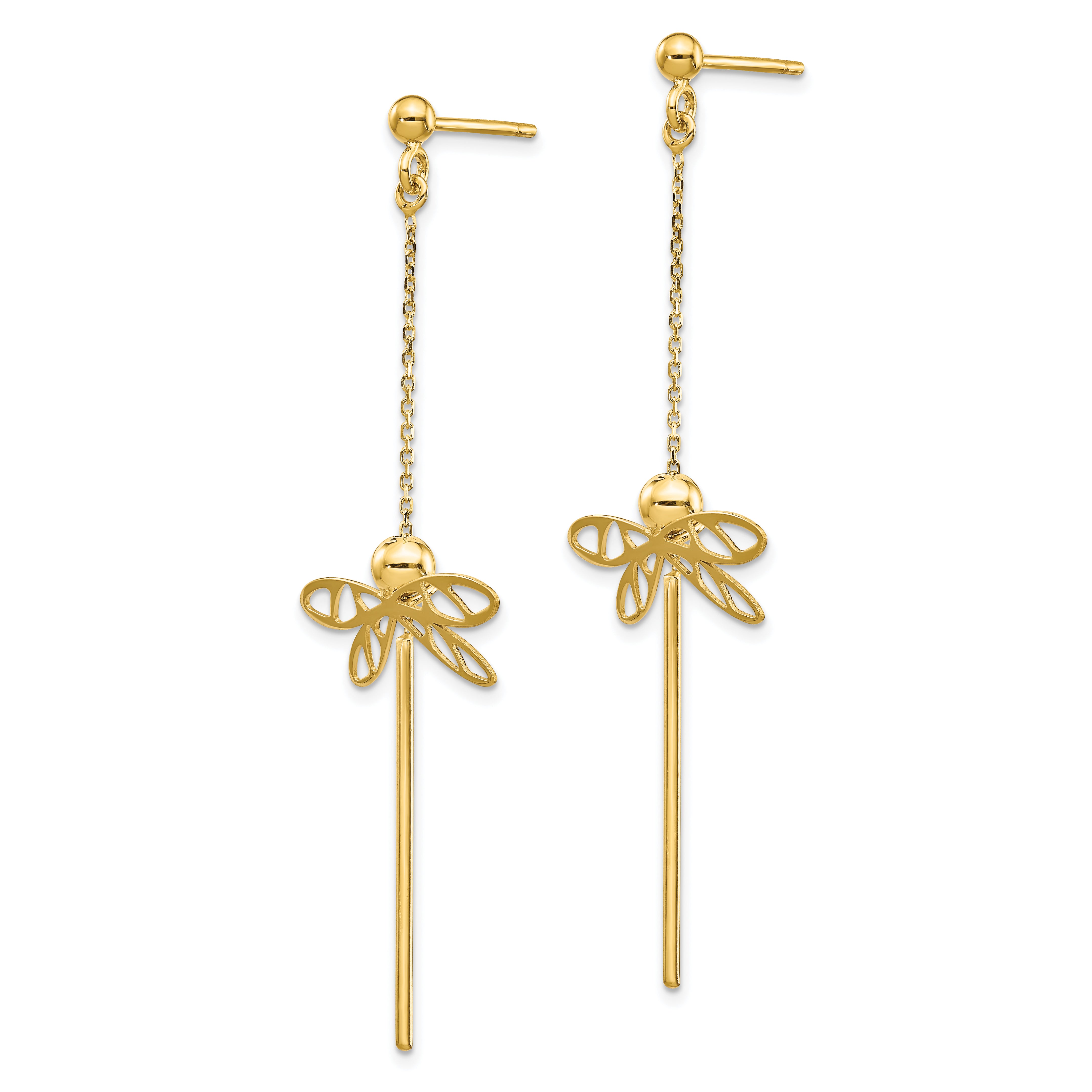 14K Polished Dragonfly Post Dangle Earrings