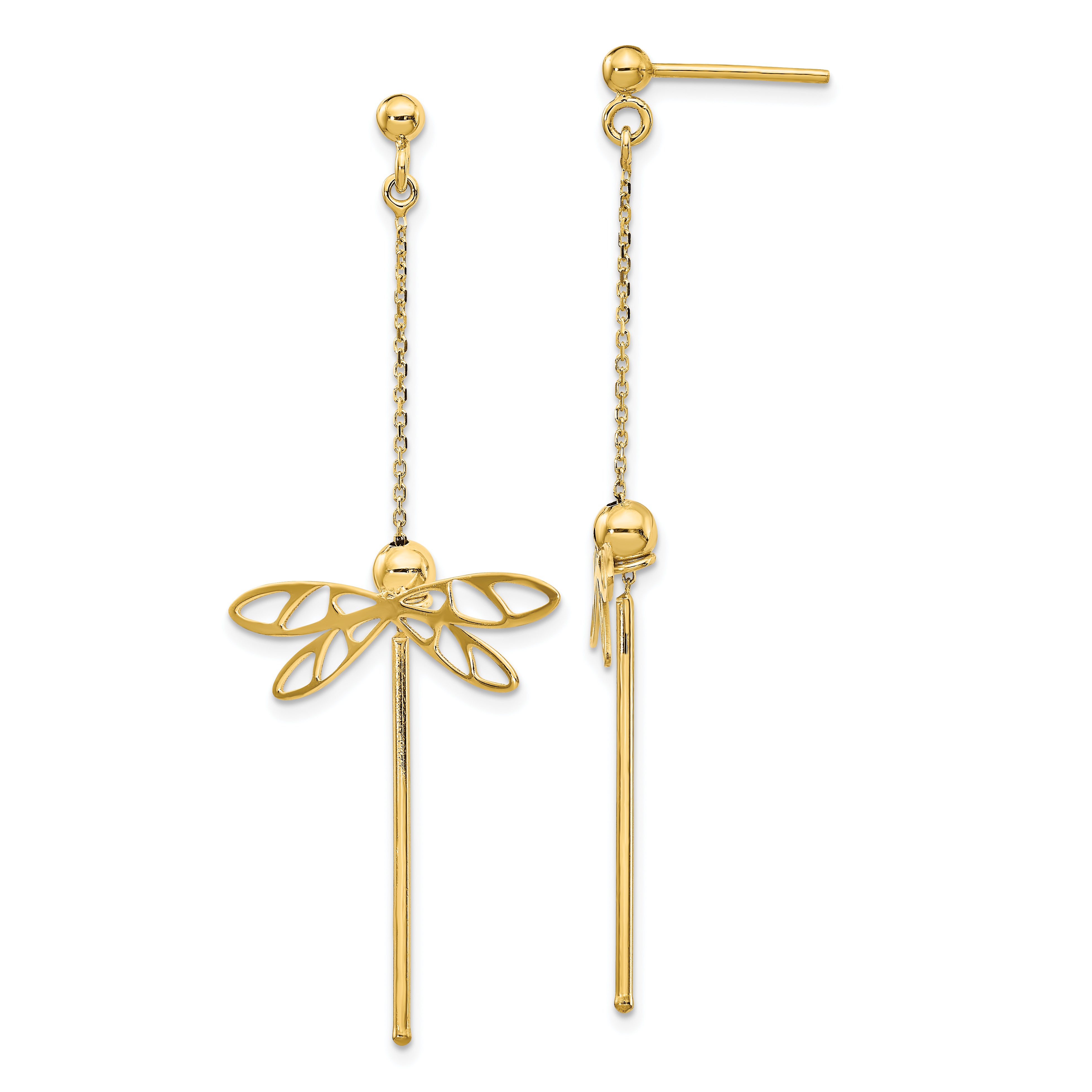 14K Polished Dragonfly Post Dangle Earrings