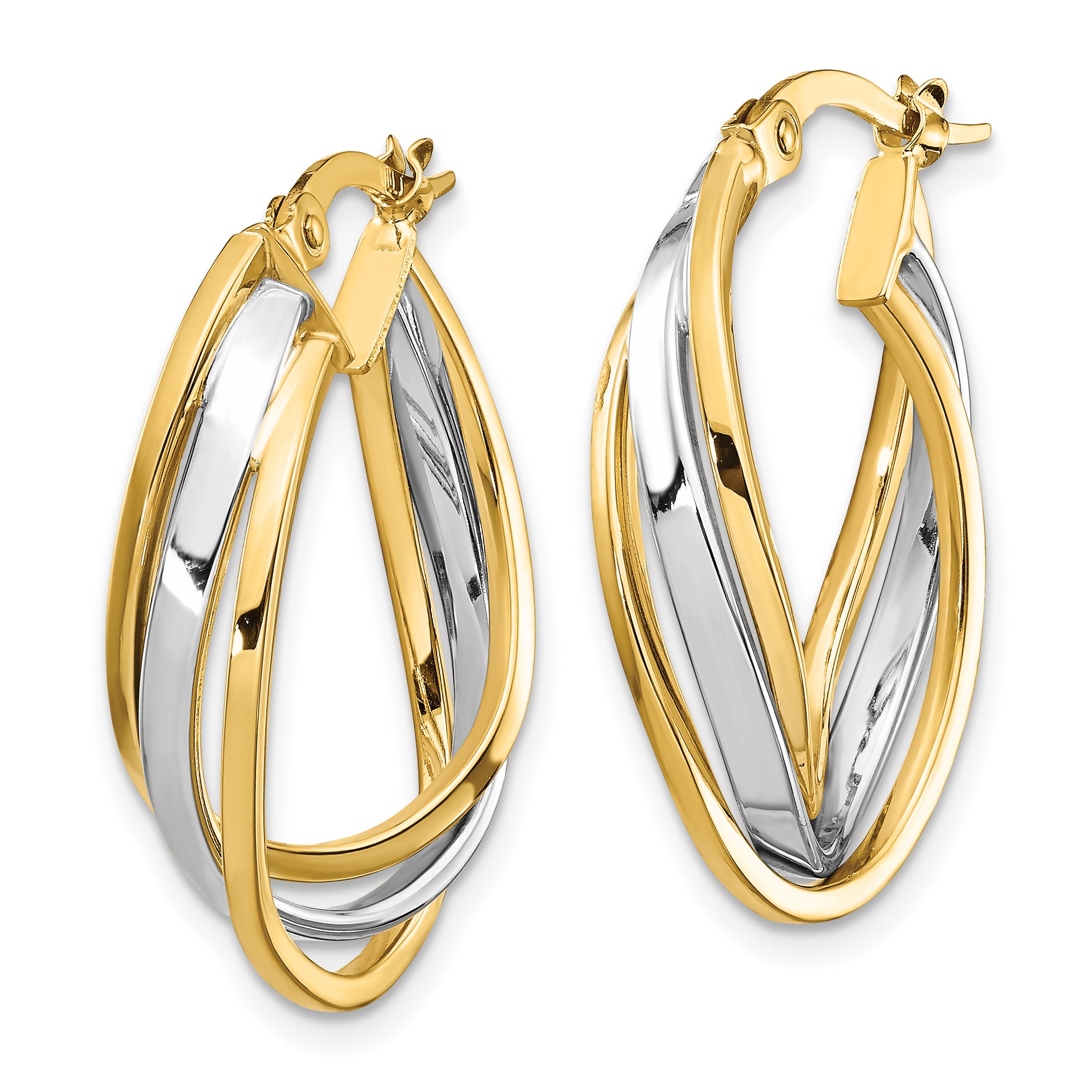 14K Two-tone Polished Oval Hoop Earrings