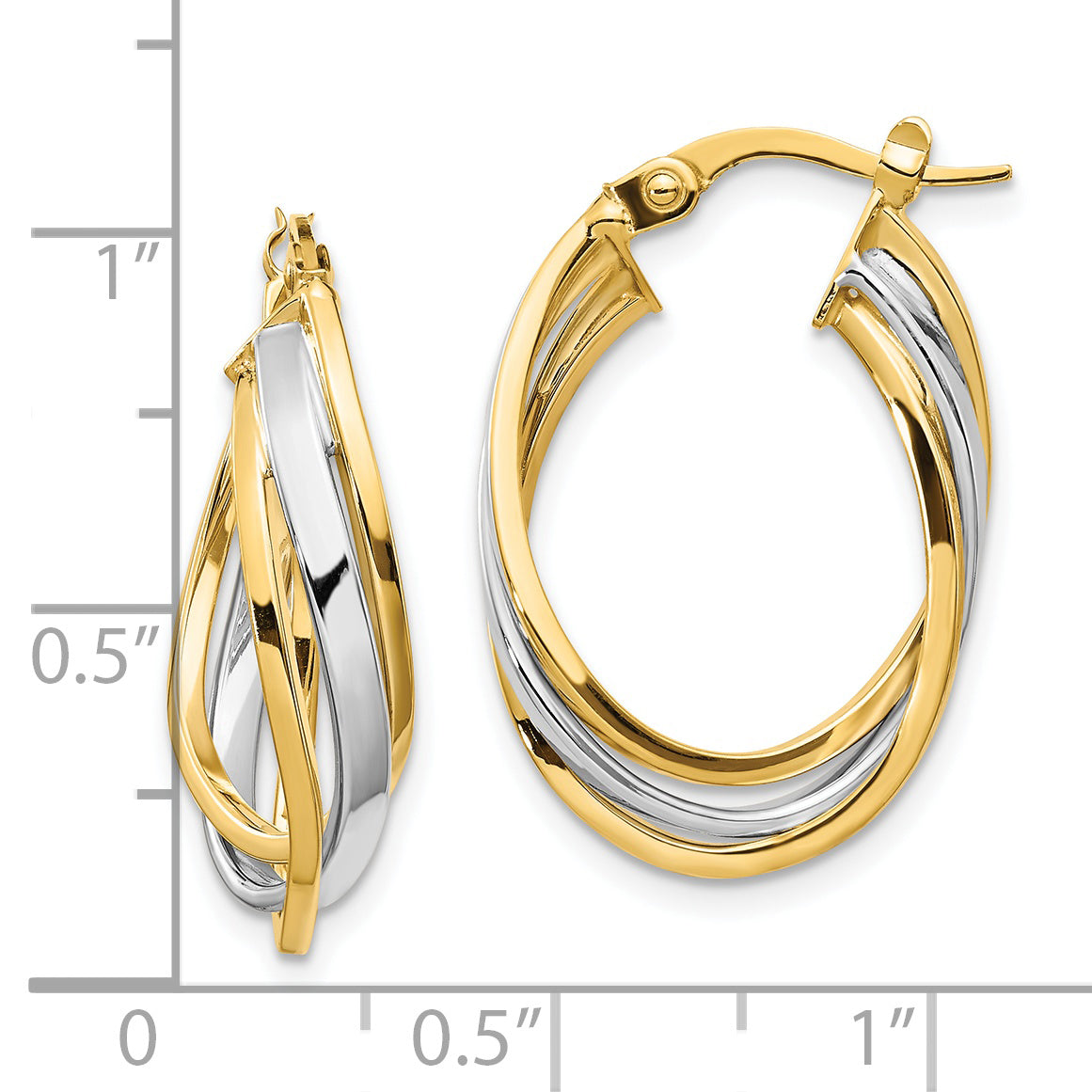 14K Two-tone Polished Oval Hoop Earrings