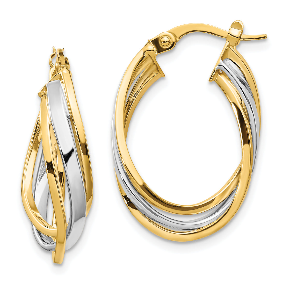 14K Two-tone Polished Oval Hoop Earrings