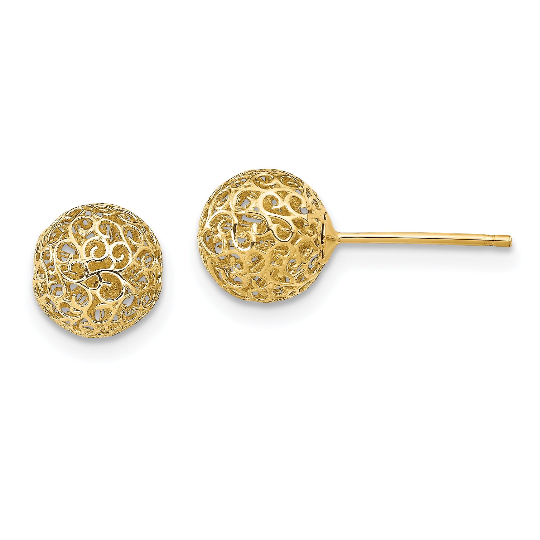 14k 7.75MM Filigree Ball Post Earrings