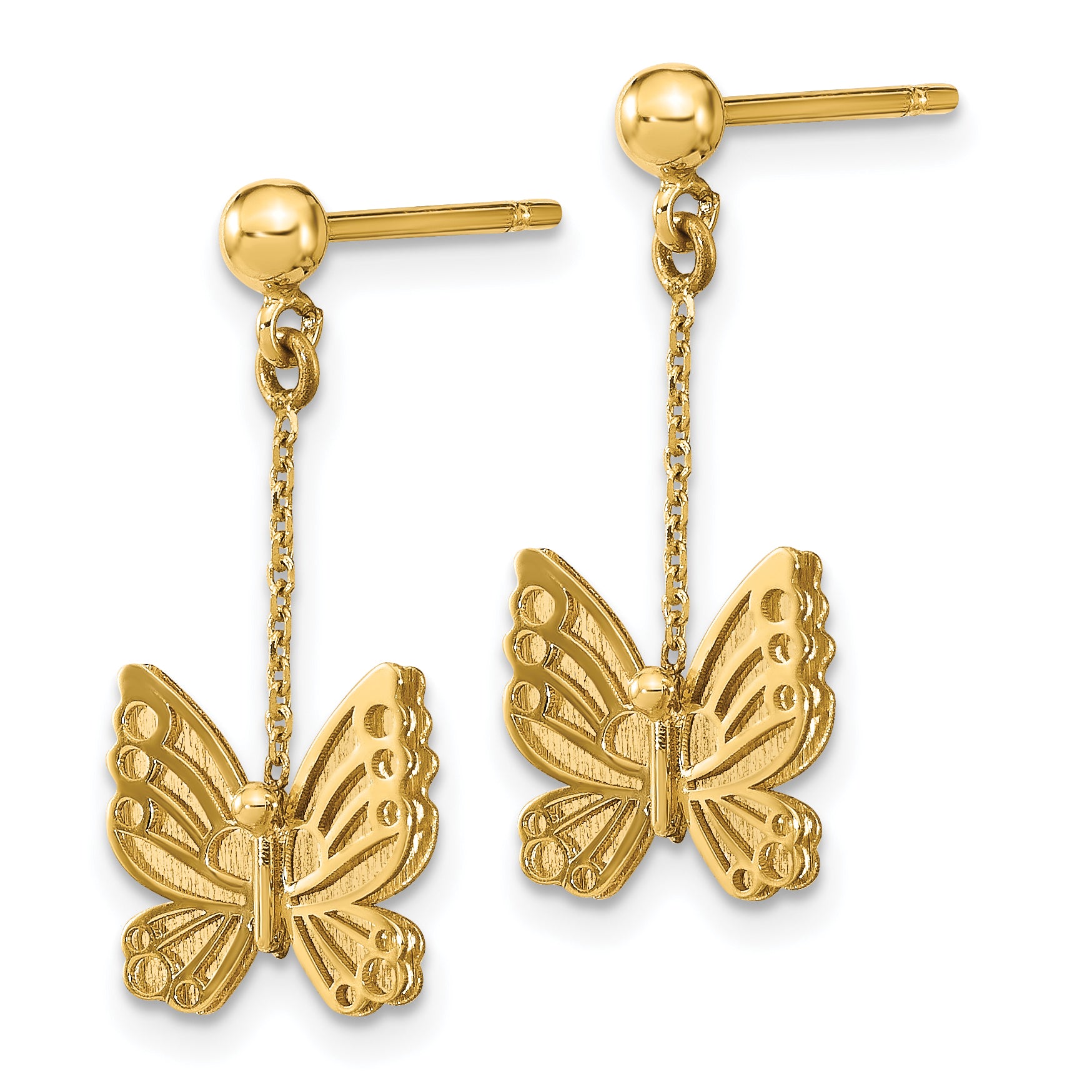 14k Polished and Brushed Butterfly Earrings