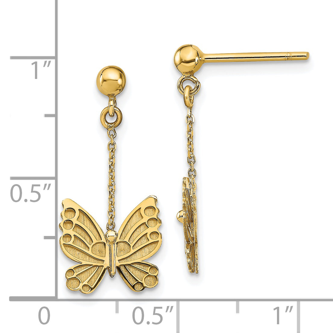 14k Polished and Brushed Butterfly Earrings