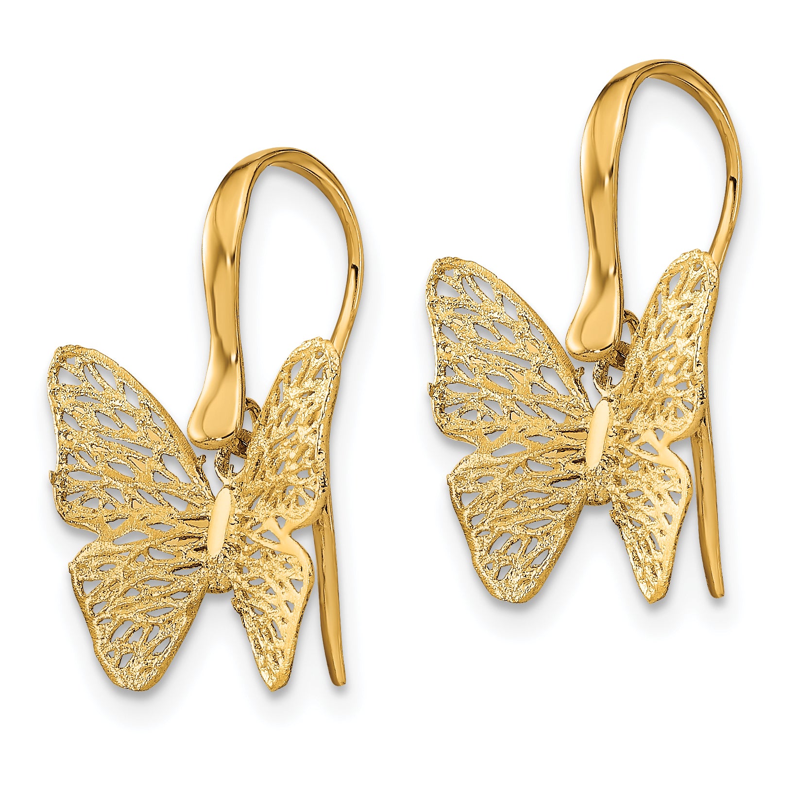 14K Polished Filigree Butterfly Earrings