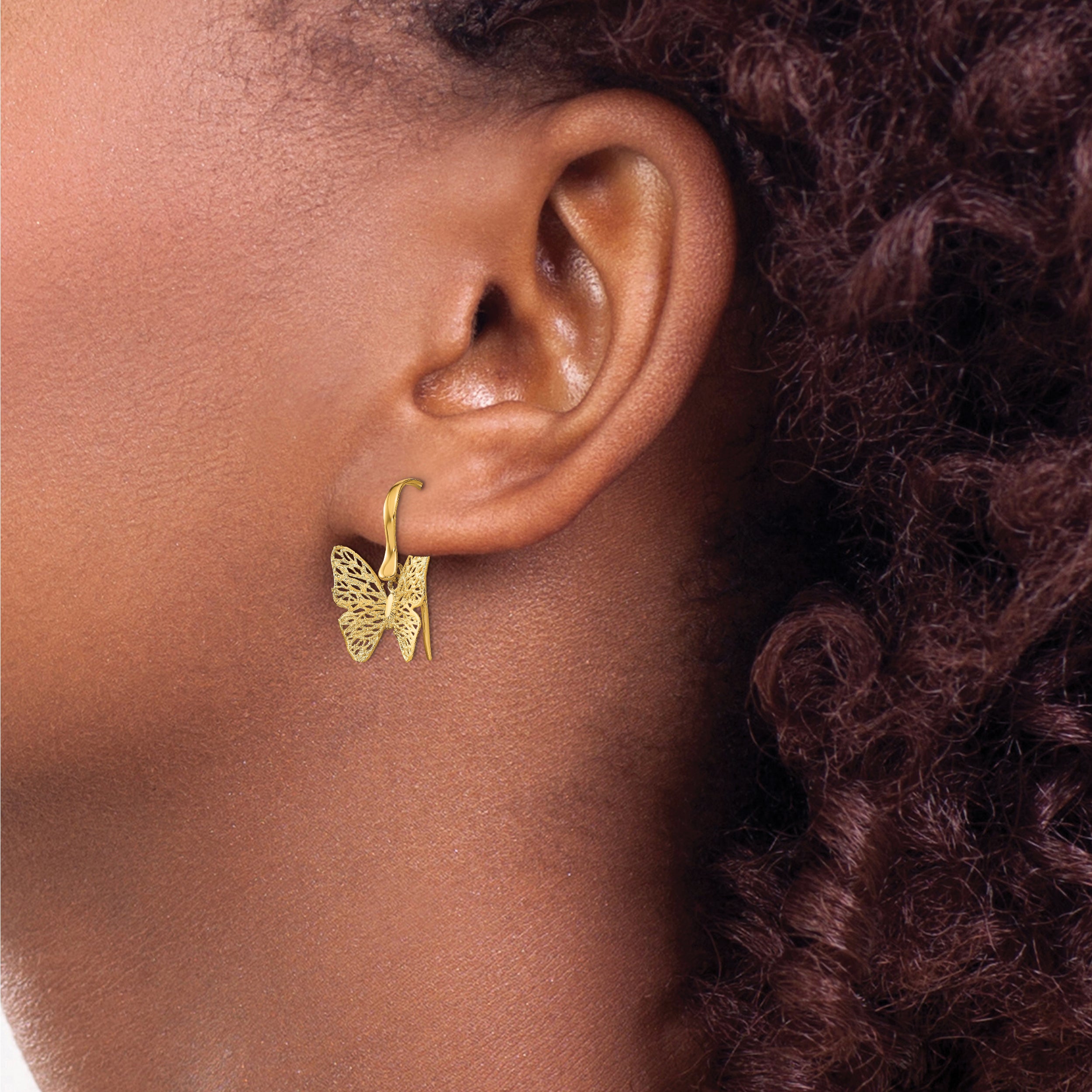 14K Polished Filigree Butterfly Earrings