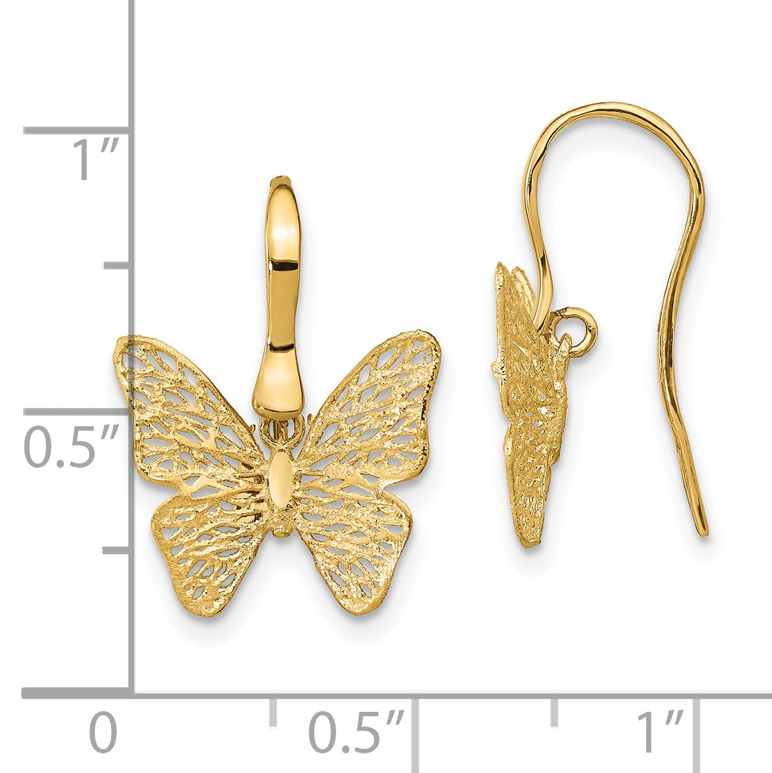 14K Polished Filigree Butterfly Earrings