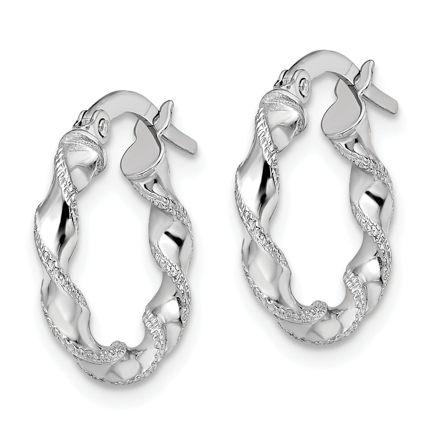 14K White Gold Twisted Hoop Earrings with Polished Rhodium Finish