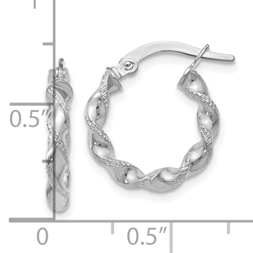 14K White Gold Twisted Hoop Earrings with Polished Rhodium Finish