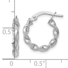 14K White Gold Twisted Hoop Earrings with Polished Rhodium Finish