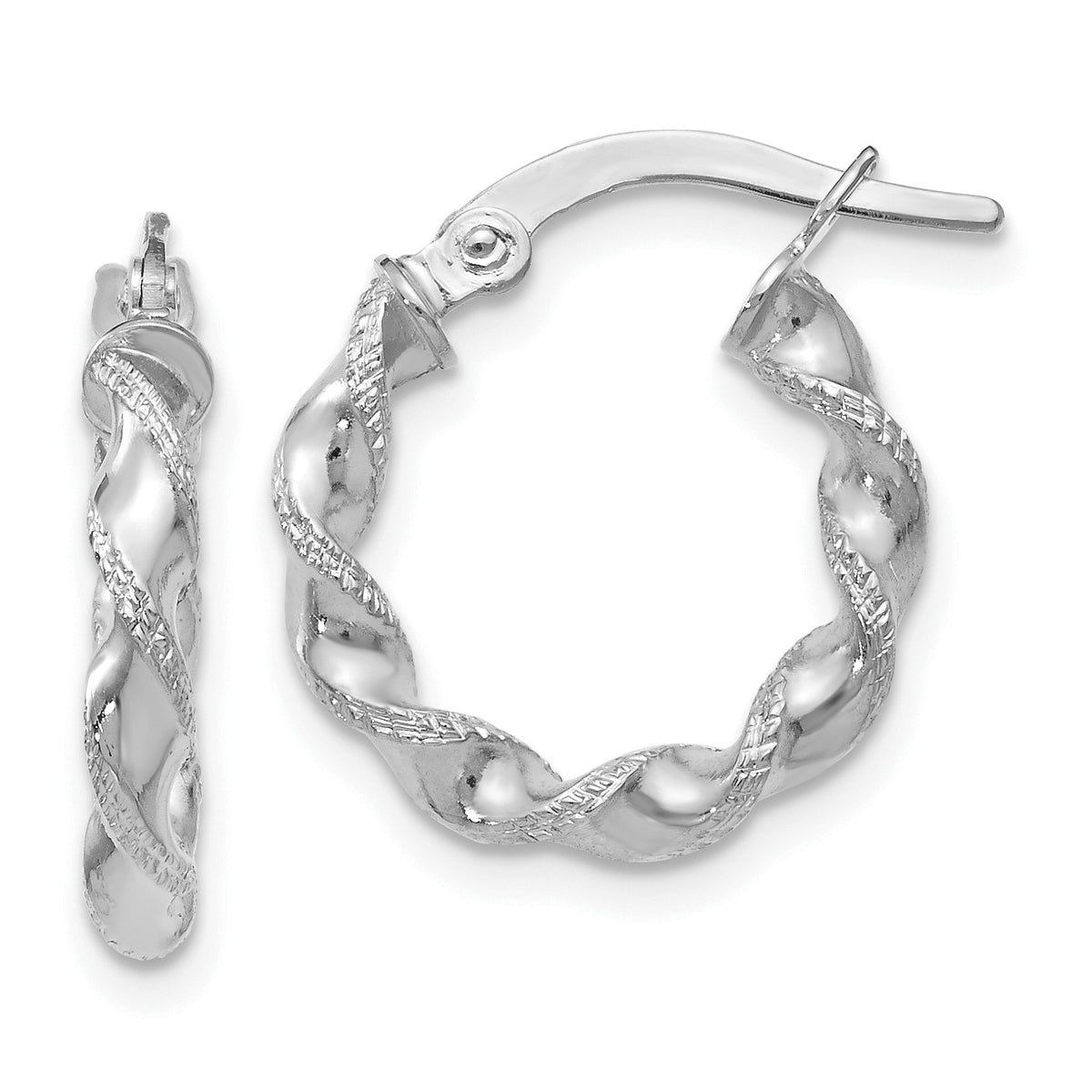 14K White Gold Twisted Hoop Earrings