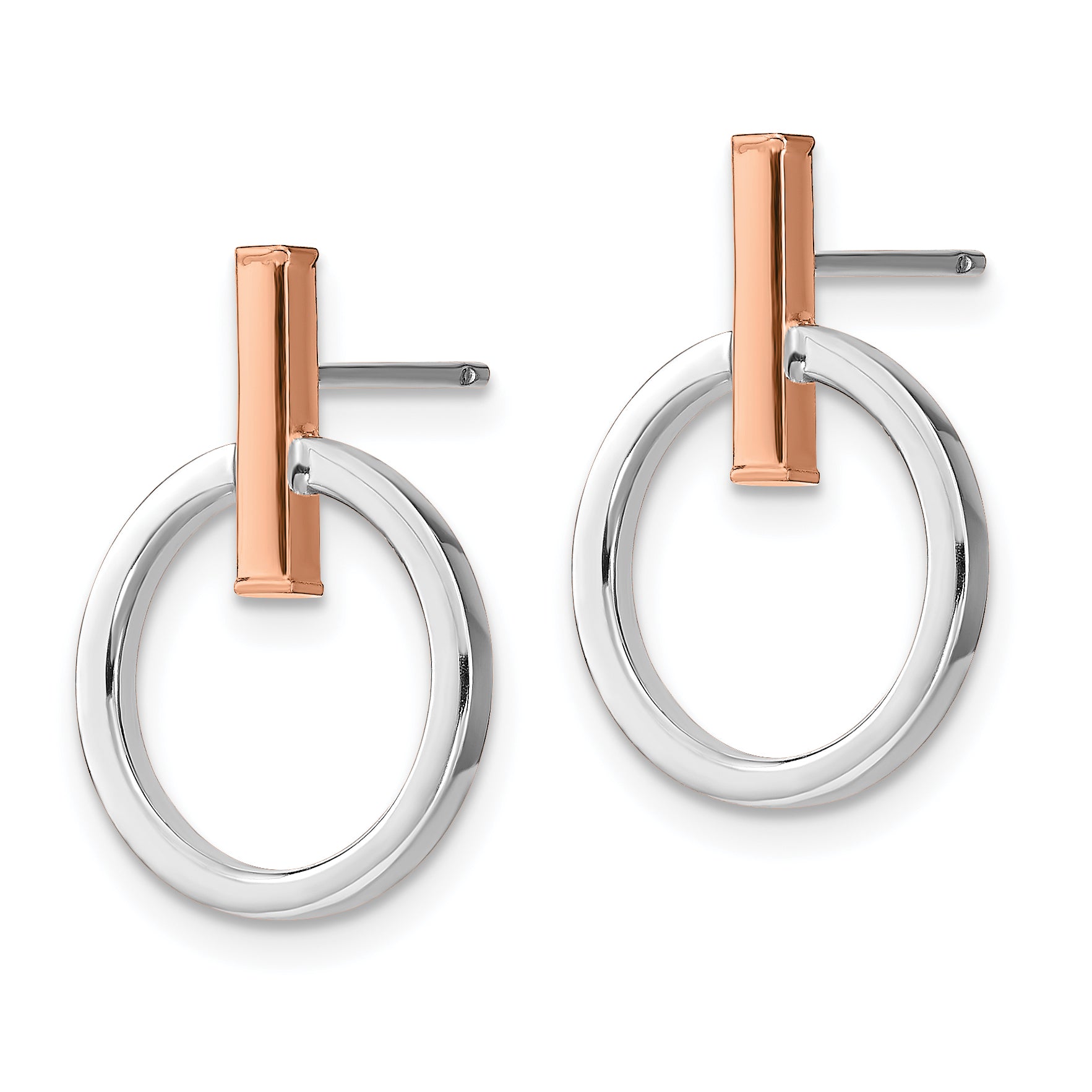 14K White and Rose Gold Polished Post Dangle Earrings