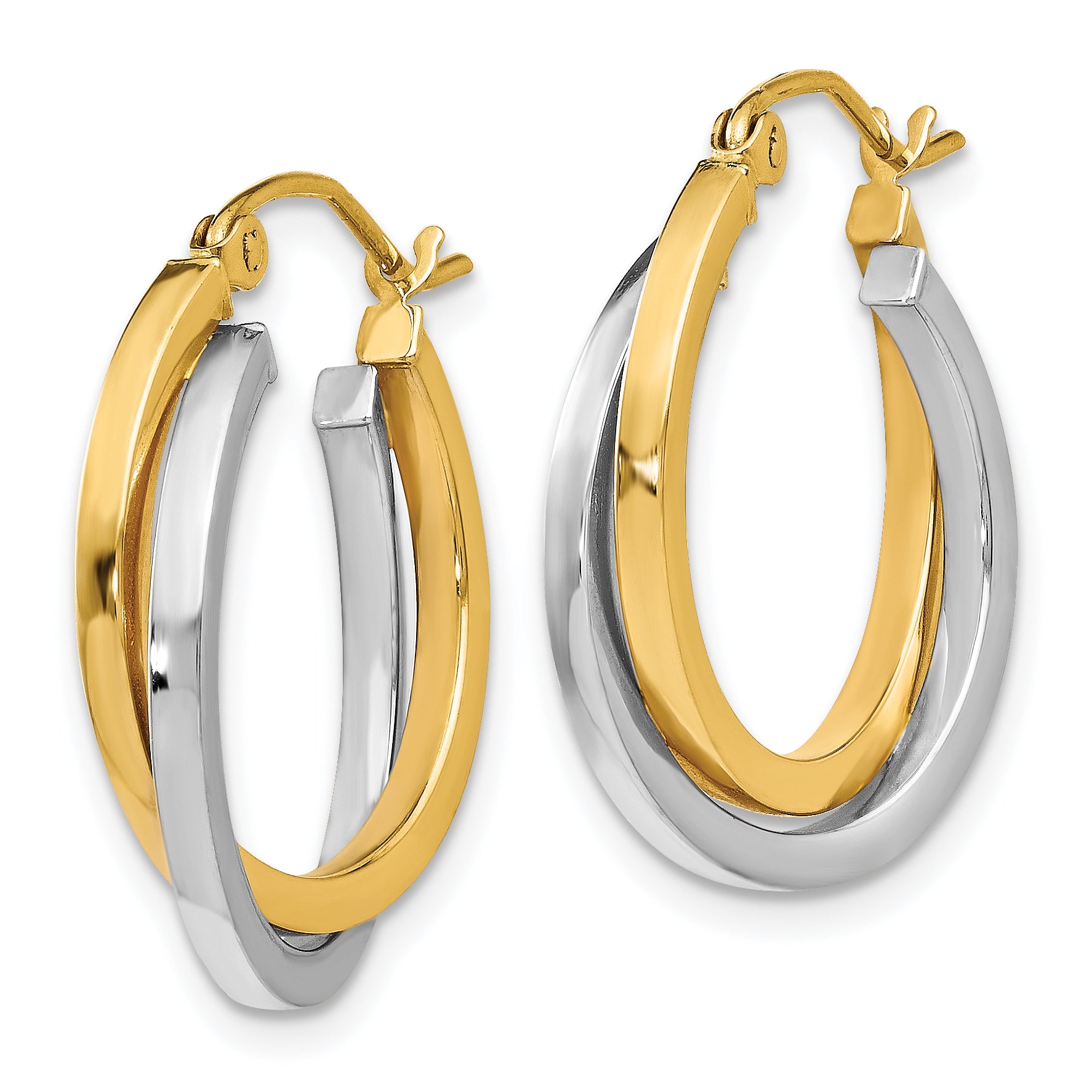 14K Two-Tone Gold Polished Hoop Earrings with Hinged Design