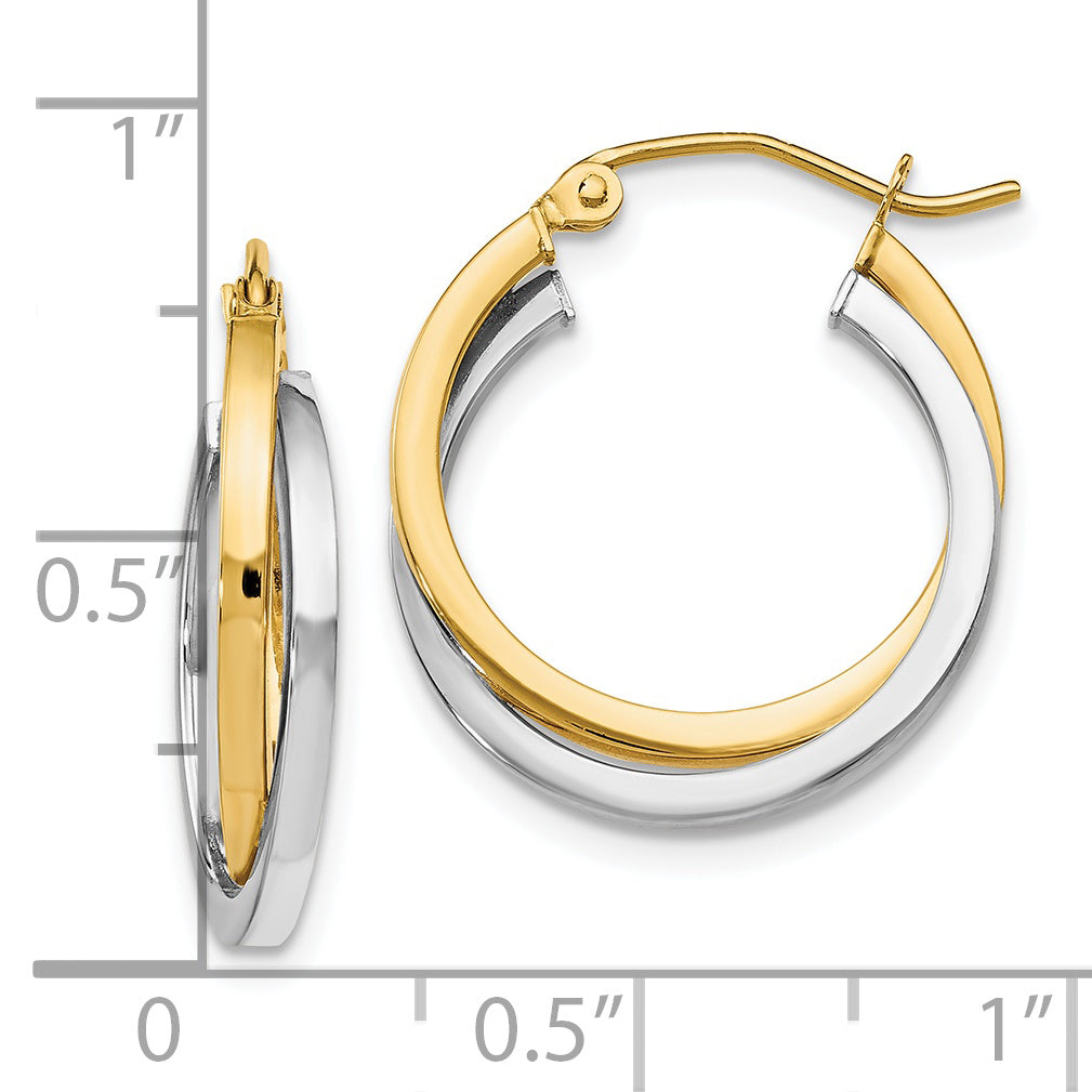 14K Two-Tone Gold Polished Hoop Earrings with Hinged Design