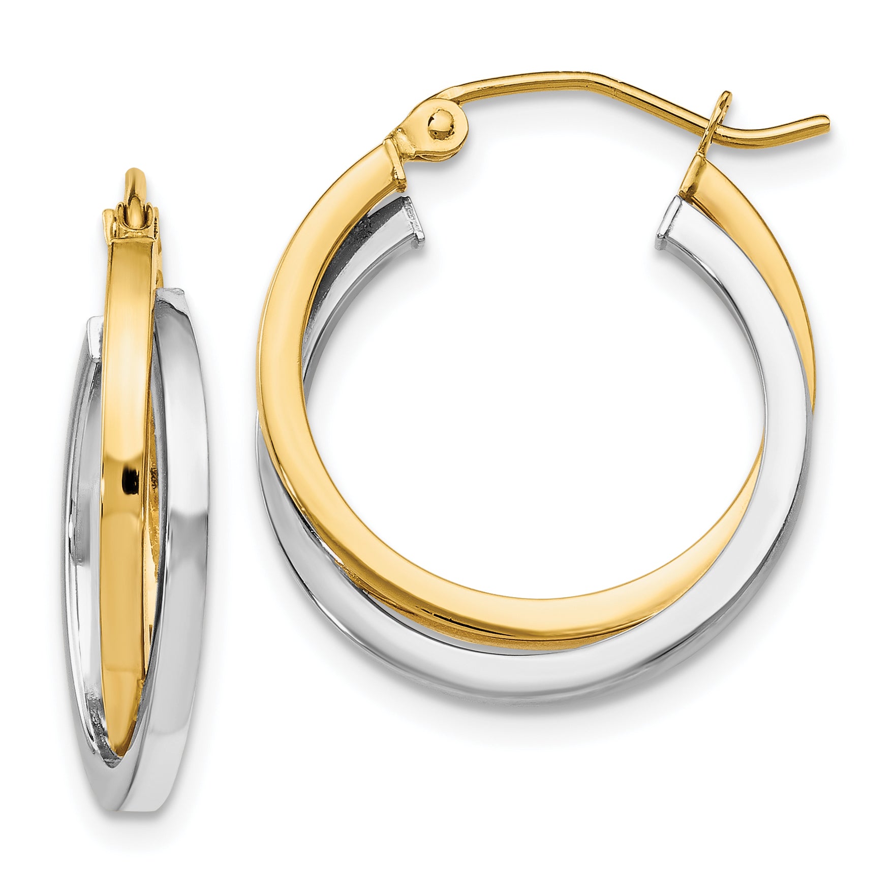 14K Two-tone Polished Hinged Hoop Earrings