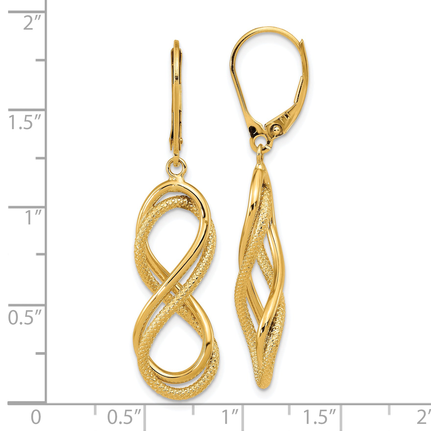 14K Polished Textured Infinity Leverback Earrings