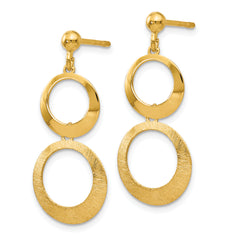 14K Gold Polished Dangle Earrings with Scratch Finish  Elegant Laser-Cut Design