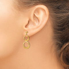 14K Gold Polished Dangle Earrings with Scratch Finish  Elegant Laser-Cut Design