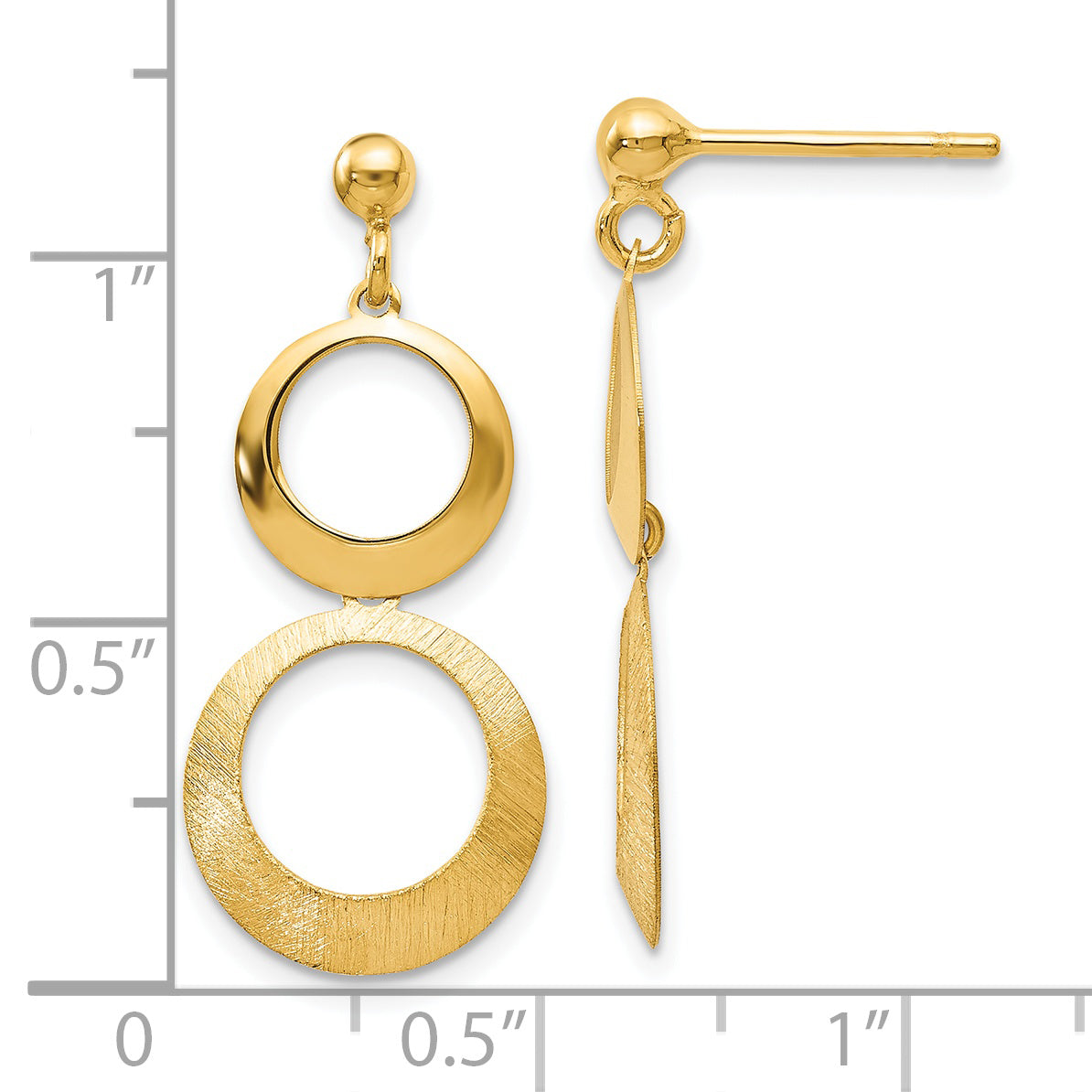 14K Gold Polished Dangle Earrings with Scratch Finish  Elegant Laser-Cut Design