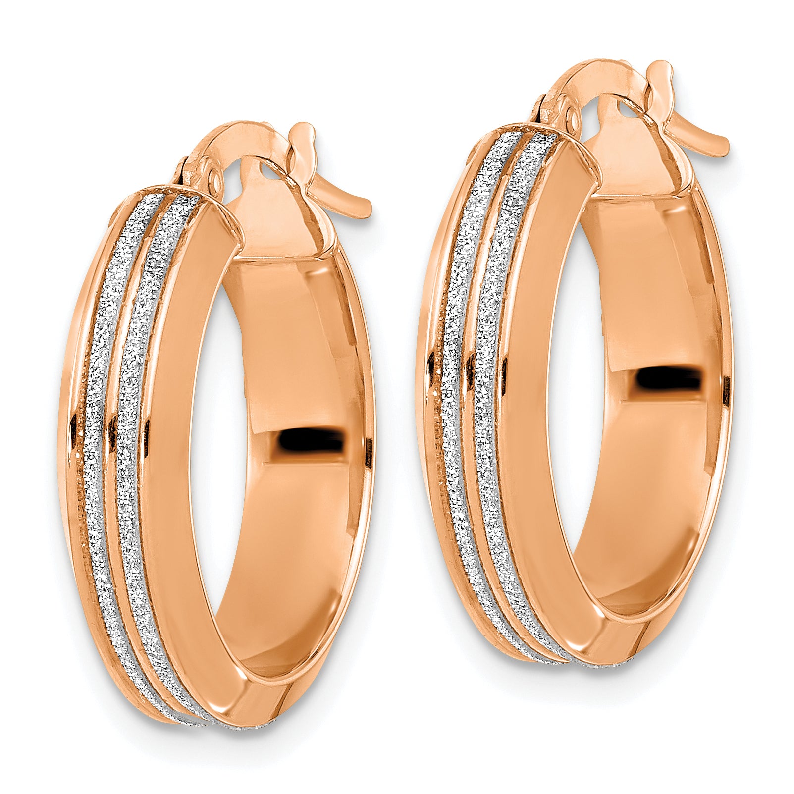 14K Rose Gold Polished Glitter Infused Hoop Earrings