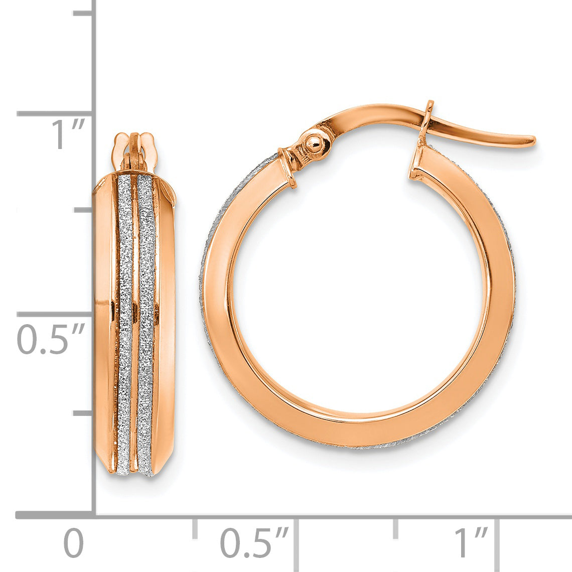 14K Rose Gold Polished Glitter Infused Hoop Earrings