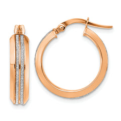 14K Rose Gold Polished Glitter Infused Hoop Earrings