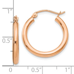 14k Rose Gold Polished 2.5mm Lightweight Tube Hoop Earrings