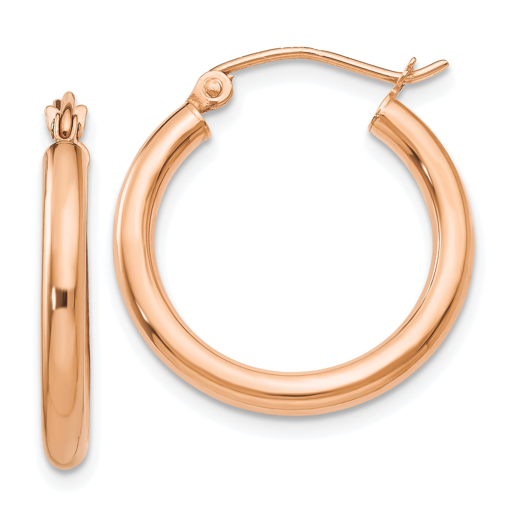 14k Rose Gold Polished 2.5mm Lightweight Tube Hoop Earrings