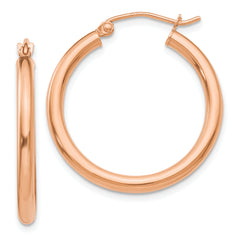 14k Rose Gold Polished 2.5mm Lightweight Tube Hoop Earrings