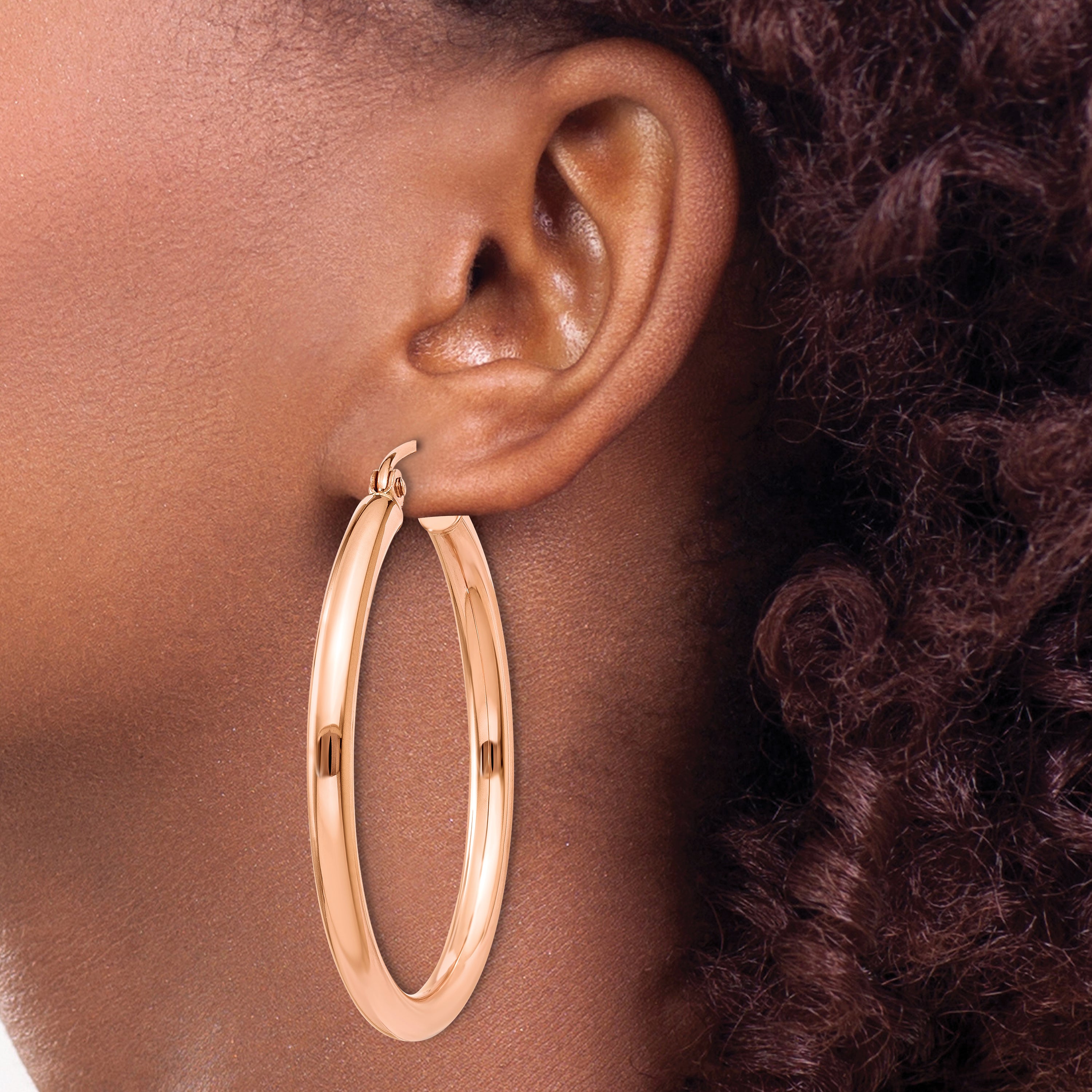 14k Rose Gold Polished 2.5mm Lightweight Tube Hoop Earrings