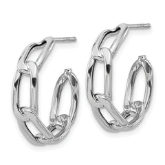 14K White Gold Polished Link Post Hoop Earrings