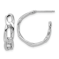 14K White Gold Polished Link Post Hoop Earrings