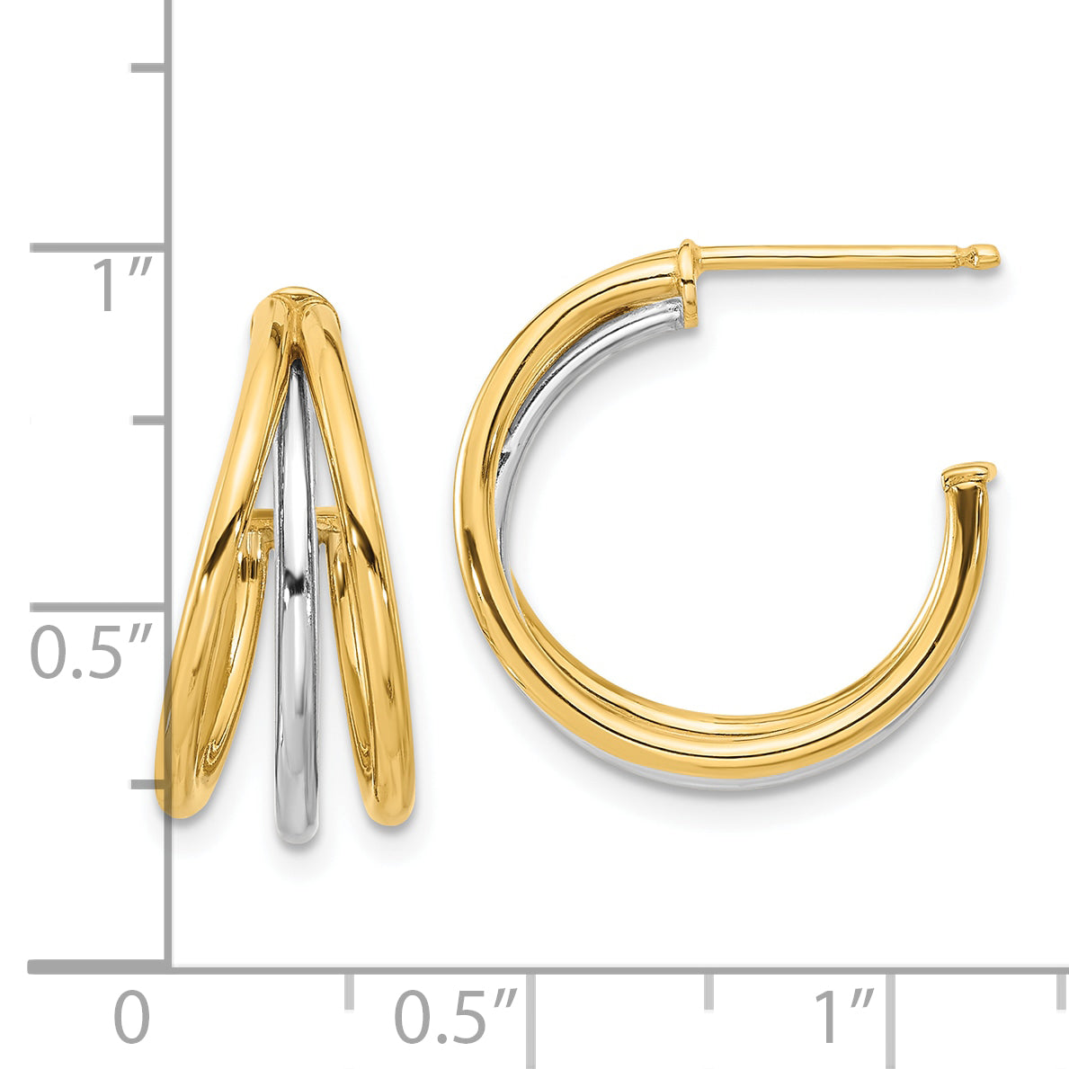 14K Two-tone Polished Hoop Post Earrings