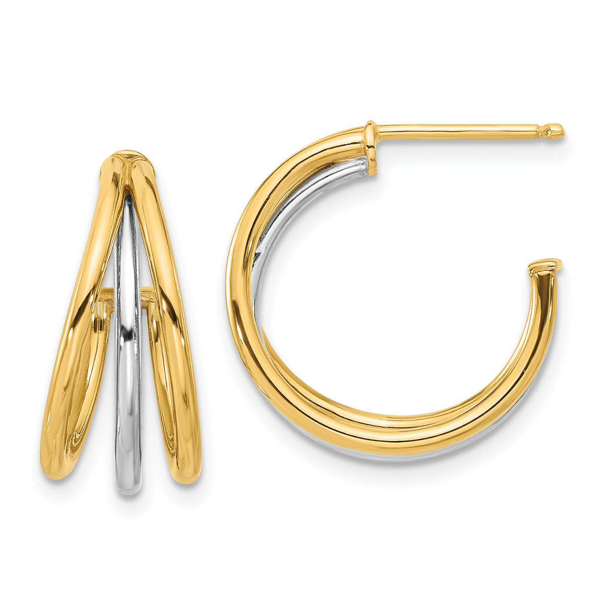 14K Two-tone Polished Hoop Post Earrings