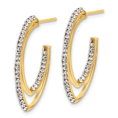 14K Polished Swarovski Crystals J-Hoop Post Earrings