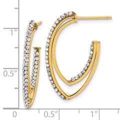 14K Polished Swarovski Crystals J-Hoop Post Earrings