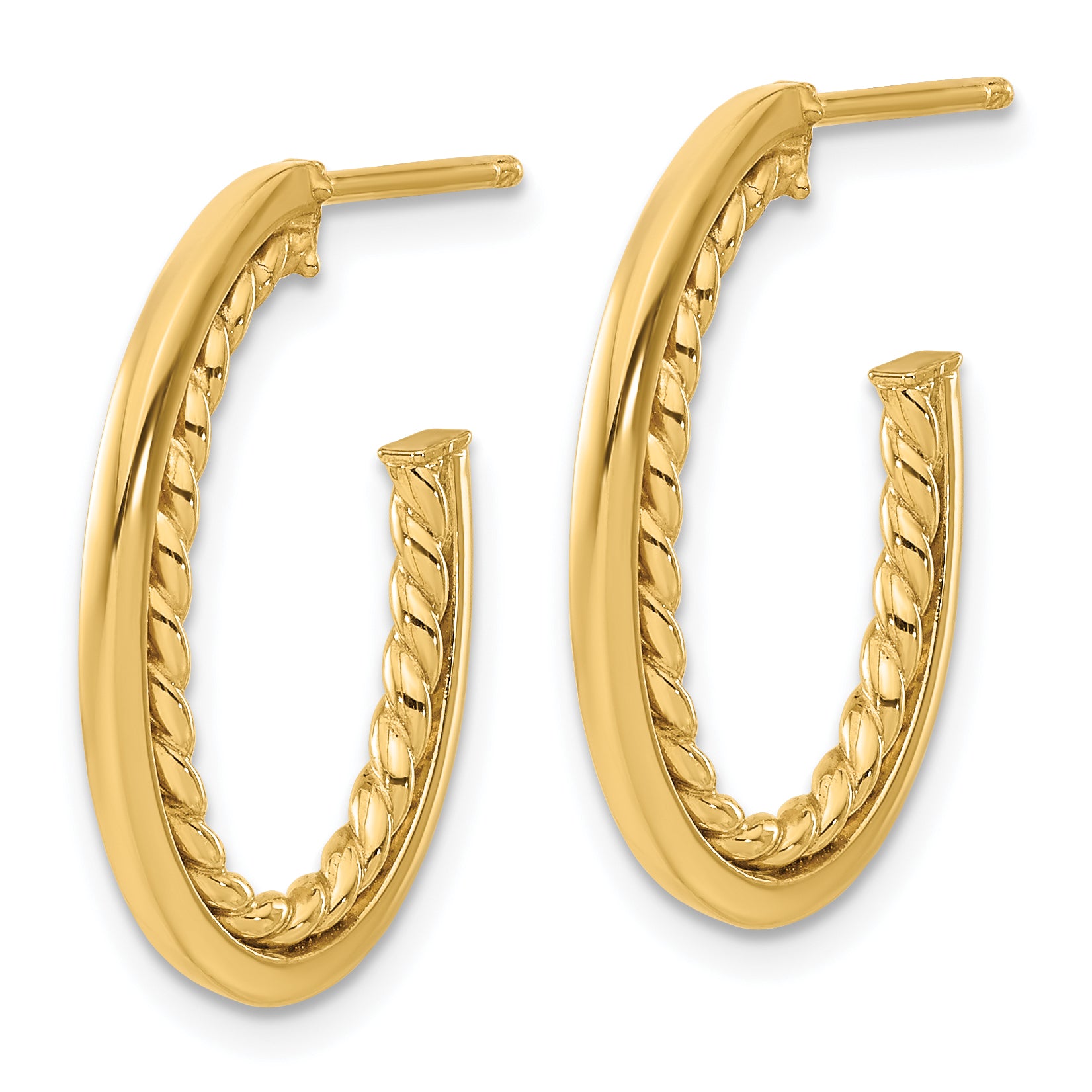 14K Polished and Twist J-Hoop Post Earrings