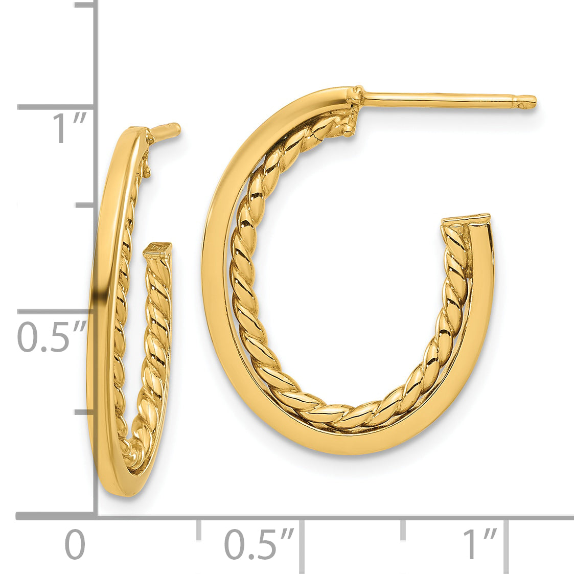 14K Polished and Twist J-Hoop Post Earrings