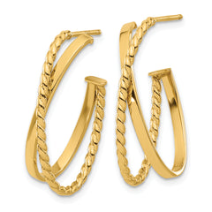 14K Polished and Twist J-Hoop Post Earrings