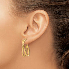 14K Polished and Twist J-Hoop Post Earrings