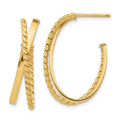 14K Polished and Twist J-Hoop Post Earrings