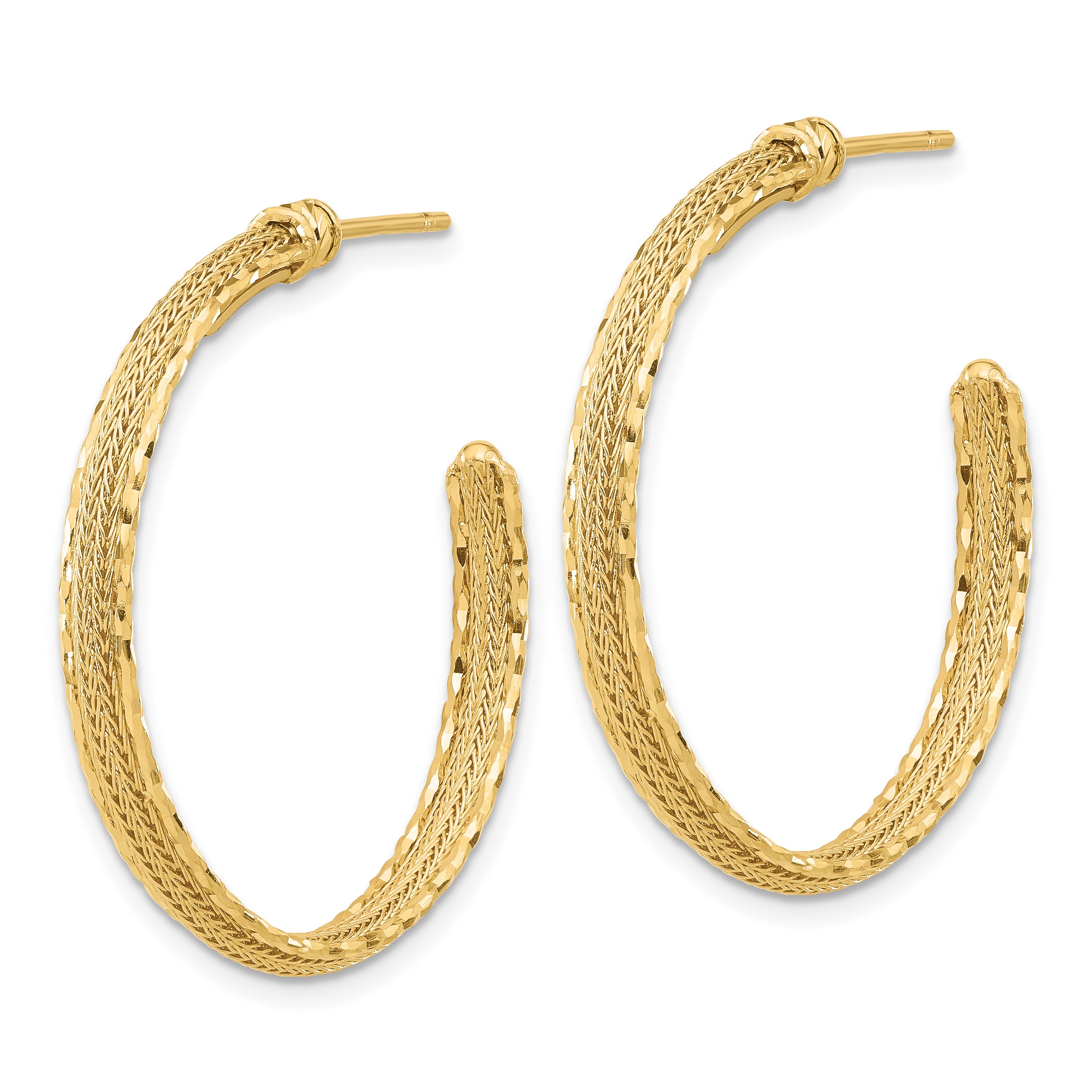 14K Diamond-cut and Textured Post Hoop Earrings