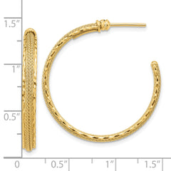 14K Diamond-cut and Textured Post Hoop Earrings