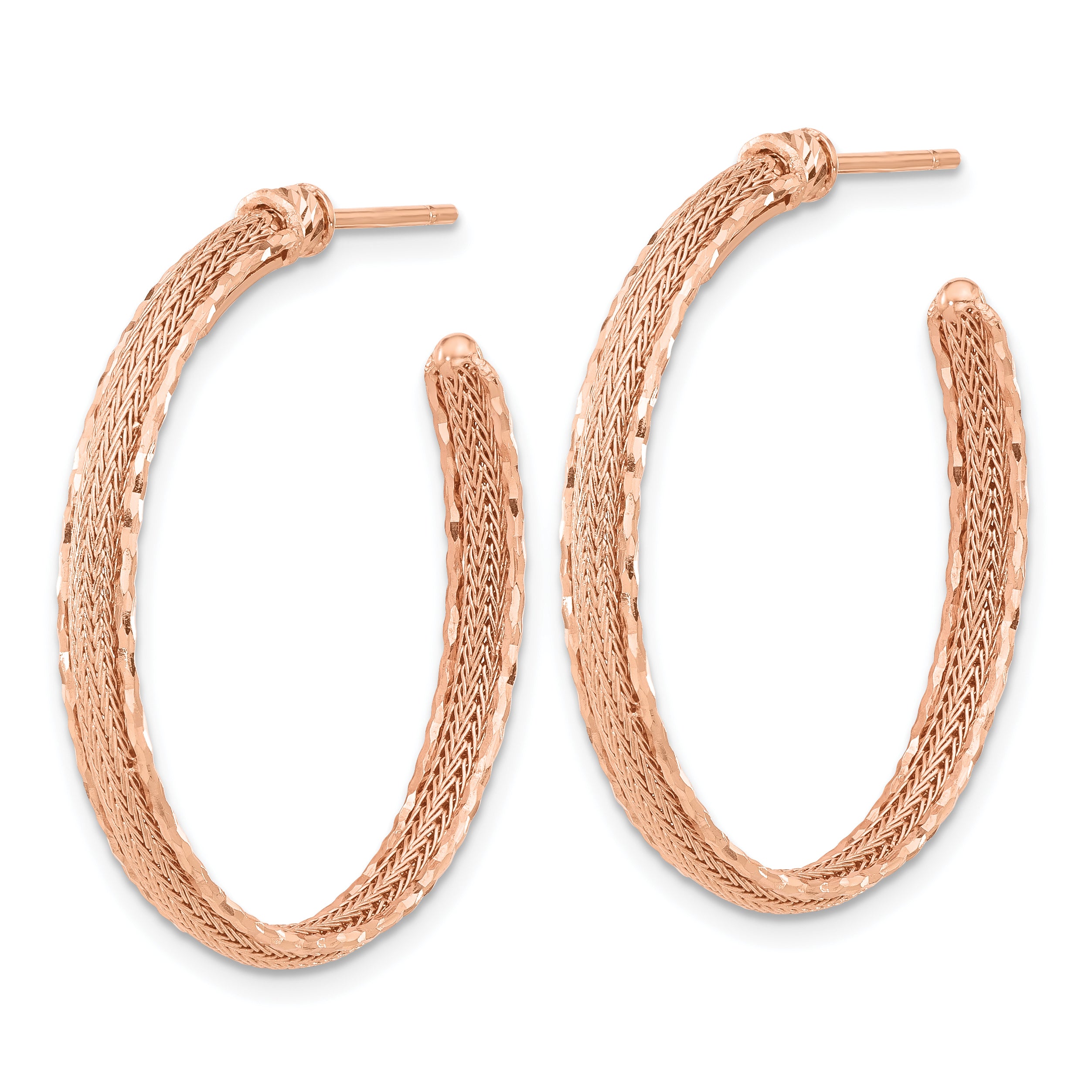 14K Rose Gold Diamond-cut and Textured Post Hoop Earrings