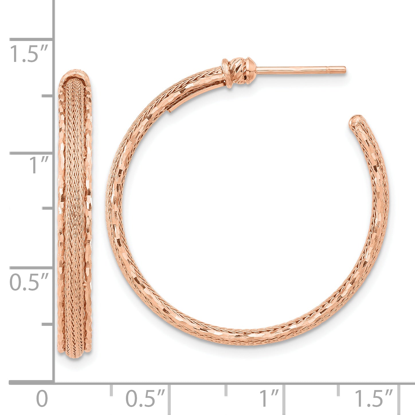 14K Rose Gold Diamond-cut and Textured Post Hoop Earrings