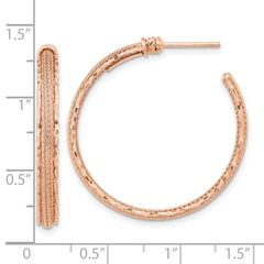 14K Rose Gold Diamond-cut and Textured Post Hoop Earrings