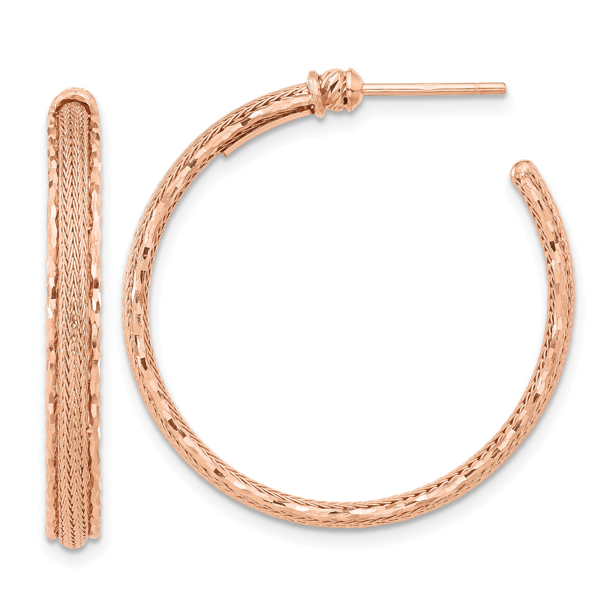 14K Rose Gold Diamond-cut and Textured Post Hoop Earrings