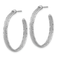 14K White Gold Diamond-cut and Textured Post Hoop Earrings