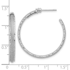 14K White Gold Diamond-cut and Textured Post Hoop Earrings