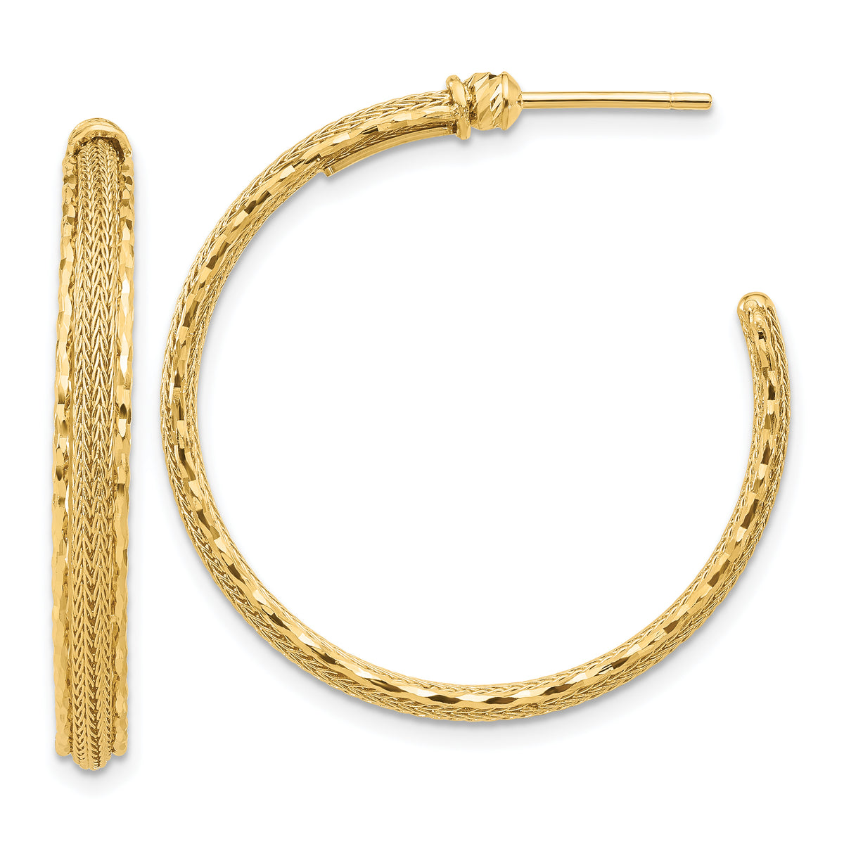 14K Diamond-cut and Textured Post Hoop Earrings